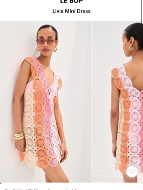 Le Bop Livia Mini Dress in Pink, Peach & Cream Crochet